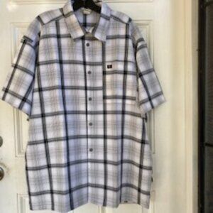 Oso Brand Menswear Shirt Grey Black & White Plaid Short Sleeve Button Front XL
